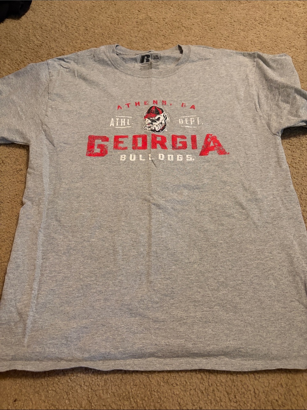 Russell Athletic Gray Georgia Bulldogs Graphic Tee with Red Logo